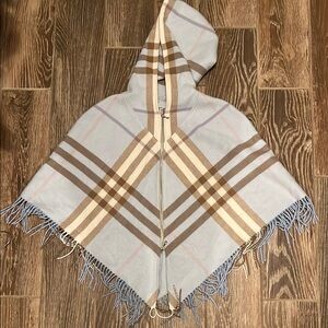 Burberry Plaid Hooded Poncho with Fringe